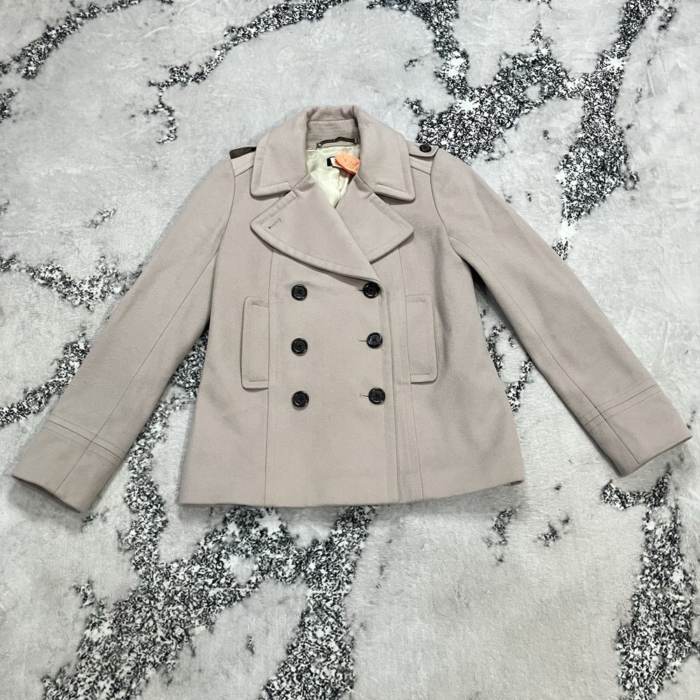 J.Crew Collection 100% Wool Double Breasted Peacoat Jacket Beige Size T6
